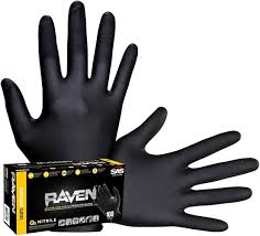 Safety Raven Black Nitrile Disposable Gloves (Powder-Free)